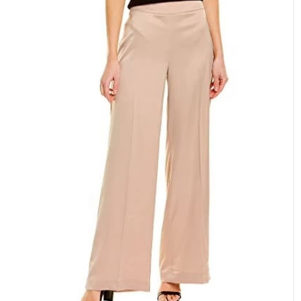 Anne Klein Satin Side-Zip Wide-Leg Pants Latte 10 NWT